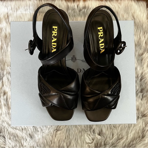 Prada Nappa Leather Platform Sandals Authentic Like New Size 37 1/2 US 7.5 - Picture 2 of 16